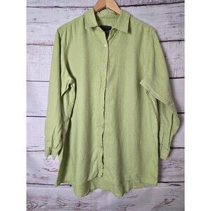 Pure & Simple Womens Top 1X Green 100% Linen Button Up Shirt Lagenlook Tunic